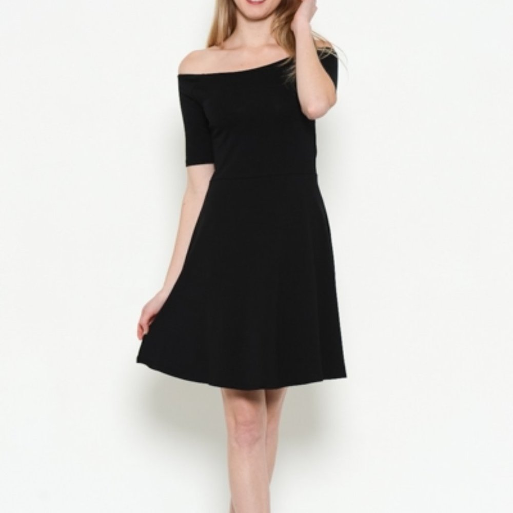 Off Shoulder Sleeved Little Black Dress
